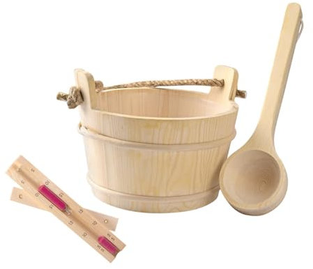 perfk Tonneau et Louche de Sauna En Bois avec Sablier de 15 Minutes pour Bain de Sauna SPA