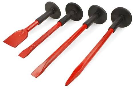 BOOMET Cincel manual individual o en juego, 300 mm, plano, juego de cincel para principiantes con protección de manos negras para piedra y azulejos, cincel plano