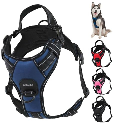 Arnés Antiescape y Antitirones para Perros Medianos y Grandes, Arnés Ajustable con Tela Transpirable y Asa de Control, Ideal para Adiestramiento y Paseos (Azul, M)