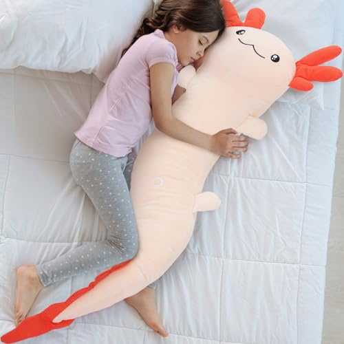MorisMos 122cm Giant Axolotl Teddy Plush Toy, XXL Big Pink Axolotl Stuffed Animal, Kawaii Large Soft Cuddly Salamander Toy, Fluffy Gift for Kids Birthday