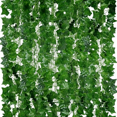 ADORAMOUR Guirnaldas de Hiedra Artificial - Pack36 de 210cm de Longitud Enredaderas - Vides Falsas Realistas para Decoración de Jardines Tanto en Interiores Exteriores, Hojas Verdes Plantas Colgantes