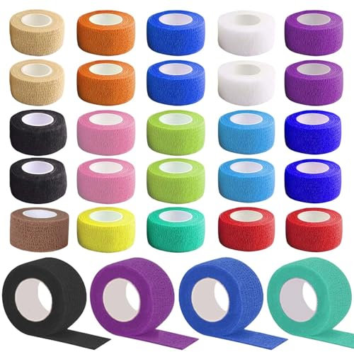 25 Rollen Selbstklebender Verband Set, Verbandsmaterial Größe 2.5cm x 4.5m, Verband Selbstklebend für Handgelenke Finger Schützen, Gelten für Stretch Sportler Pet Arm Fuß Gelenk Finger (Mehrfarbig)