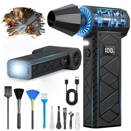 Elektrische Staubgebläse, 10000mAh LCD-Bildschirmmodell Mini-Gebläse mit Taschenlampe für den Außenbereich,180000RPM Druckluftspray Reinigungsgeräte mit Windgeschwindigkeit der Stufe 4 -Schwarz