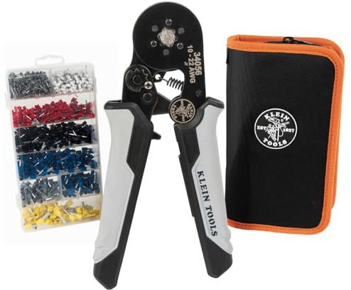 Klein Tools 34061 Ferrule Crimping Tool Set with Ratcheting Hex Crimper Pliers, 1200 Wire Terminals (10-22 AWG), and Soft Carrying Case for Electrical Applications