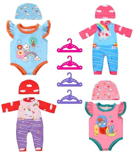 Baby Doll Clothes for 14-18 Inch Toy Baby Doll, 4 Set Sweet Summer Clothes and Doll Accessories Include, Clothes, Hats, Hangers, (Doll Not Included)