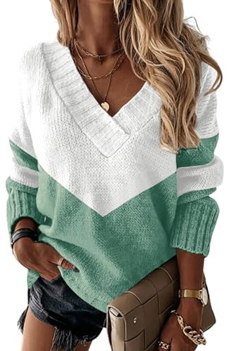 Razzlebelle Pull Femme Printemps Chaud Chic et Élégant Col V Oversize Grosse Maille Manche Longue Leger Décontracté Patchwork Sweater Vêtements 2026
