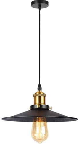 YSGUYILT Lámpara Colgante Industrial Vintage Paraguas E27 - Lamparas Techo Colgantes Retro de Hierro Interiores para Cocina Comedor Bar Balcón Negro ø26 cm