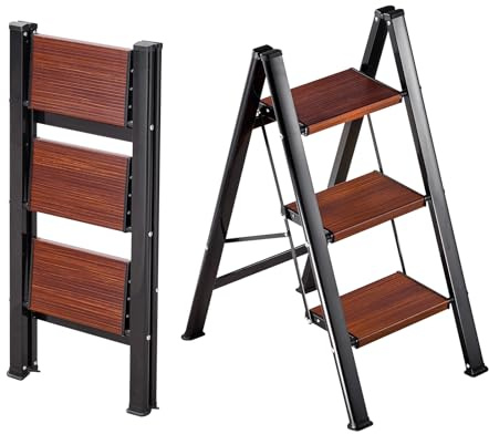 VEVOR Escabeau Pliant 3 Marches Marchepied Pliable Charge 150 kg Échelle Domestique Portable Compacte pour Cuisine, Bureau, Travaux Ménagers, Bricolage, Réparations, avec Larges Marches Antidérapantes