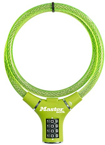 MASTER LOCK Cykelkabellås [Kombination] [90 cm kabel] [Utomhus] [Grön] 8229EURDPROGRN - Perfekt för cykel, elcykel, skateboards, barnvagnar, gräsklippare och andra utomhusutrustningar