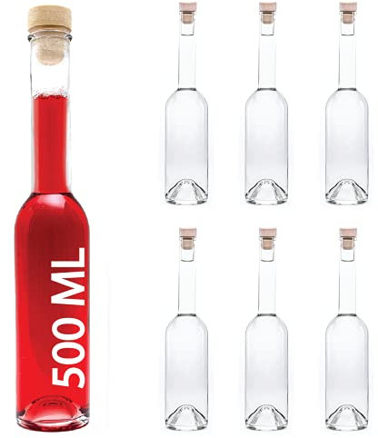slkfactory 6 Leere Glasflaschen 500 ml OPI-HGK Flaschen Leere Glasflasche mit Griffkorken zum selbst Abfüllen 0,5 Liter l Likörflaschen 500ml Schnapsflaschen Essigflaschen Ölflaschen