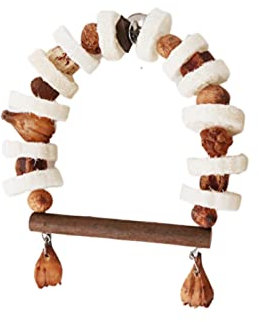 Giocattolo per pappagalli, luffa e sepak Takraw per frutta, altalena per animali domestici, gabbia per uccelli da appendere, in legno naturale, per pappagallini, parrocchetti, cockatiel, conures e