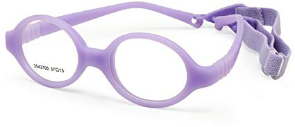 EnzoDate Baby Glasses Size 37 No Screw Safe Bendable with Strap, Flexible Optical Children Round Frame with Regular Lenses, Kids Eyeglasses & Cord (purple)