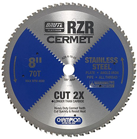 Champion Cutting Tool Corp Circular Saw Blade 8, 70T (RZR-8-70-ST)-Cut Stainless