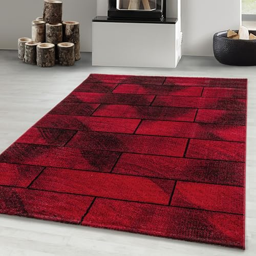 Carpetsale24 Designer Teppich Modern Stein Mauer Optik – Rot und Schwarz – Wohnzimmerteppich für modernen Stil und Komfort, Größe 160x230 cm – Pflegeleicht, Weicher Flor, Ideal für Wohnzimmer