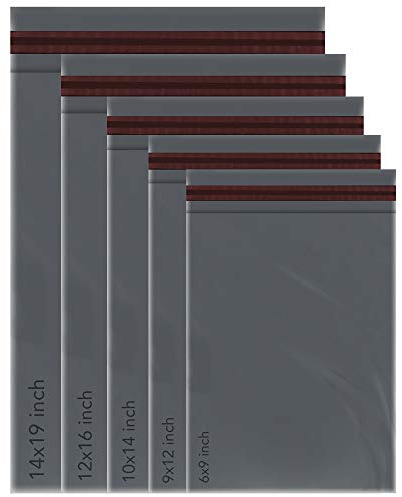 iSOUL 100 Mixed Grey Mailing Poly Postal Self Seal Bags 5 Sizes 20 from Each Small to Large Mailing Bags Postage Packaging Assorted Mailers Posting Shipping Post Parcel Package Bags (Grey)