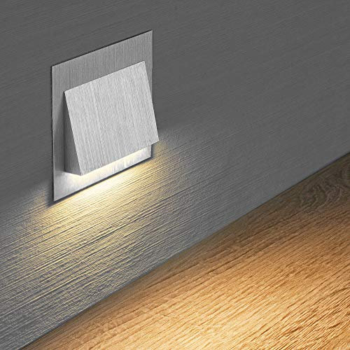 max K O M F O R T LED Treppenbeleuchtung Wandeinbaustrahler Aluminium 75x75 mm – 1,4W, 40 Lumen, Warmweiß, Stufenlicht IP20, Unterputz 230V | 6106