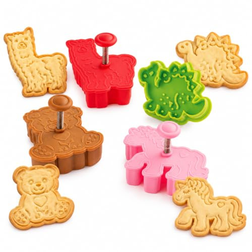 Mrs. Anderson's Baking Animal Cookie Cutters, Set of 4, Spring-Action Embossing Cutters For Cookies, Fondant, And Pastry Dough