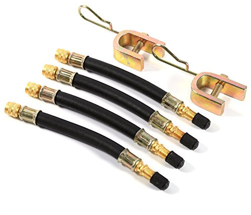 Aramox Extensores de vástago de válvula, Doble 4 x 140 mm extensión del Extensor de vástago de válvula Schrader, Adaptador de tránsito de camión de Rueda de neumático + Abrazaderas para