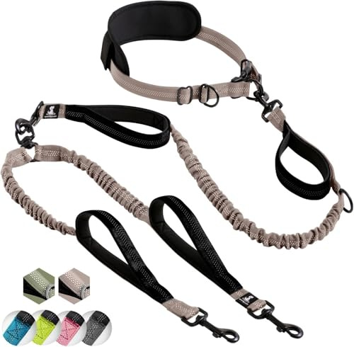 Laisse mains libre pour 2 chiens grande et moyenne taille – laisse anti-traction avec coutures réfléchissantes pour chien - accessoire chien pour le jogging, la marche à pied, la randonnée, l’escalade