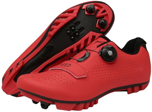Unisex Cykelskor, Mountainbikeskor För Män Och Damer, Pro MTB Outdoor Sneakers Kompatibla Med Alla SPD, Unisex Cykelsko Med Quick-Rotate Lace System Red, 43 EU