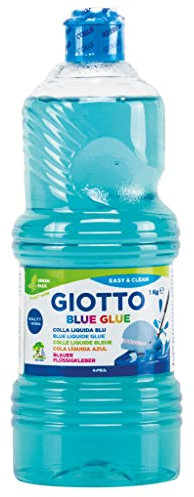 Giotto Blue Glue, Cola Azul Transparente, Botella de Bioplástico, 1 Kg
