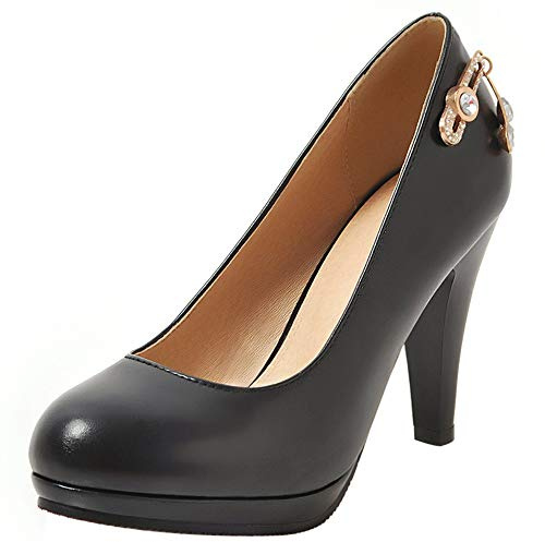 Décolleté Donna, Scarpe Tacco a Cono Eleganti Scarpe da Sposa Tacco Alto Punta Rotonda con Plateau con Cristalli Nero Numero 34 EU