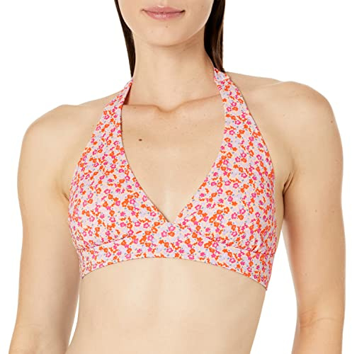Amazon Essentials Maillot de Bain Bikini à Nouer au Niveau du Cou offrant Un léger Soutien de la Poitrine (Grandes Tailles Disponibles) Femme, Pêche Pâle Micro-Fleuri, 44