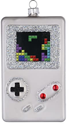 Christbaumschmuck Glas 11cm Spielkonsole mit Glitzer Weihnachtskugeln Videospiel weiß bunt