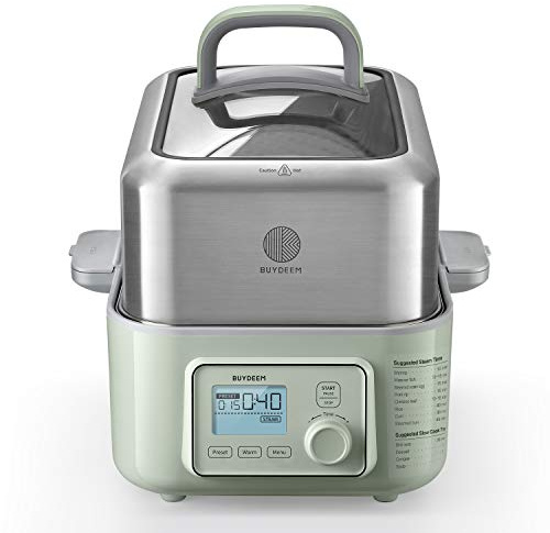 BUYDEEM G553 5-Quart Electric Food Steamer for 2-4 Servings, One Touch Vegetable Steamer for Cooking, Digital Multifunctional Steamer, Quick Steam, Stainless Steel Steamer Tray, No Stew Pots Included