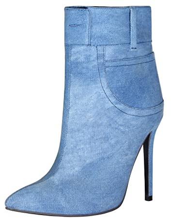 CRETUAO Stivaletti alla Moda Blu Denim da Donna Stivaletti a Spillo con Punta a Punta Stivaletti con Tacco Alto Stivali da Cowboy Occidentali,Denim Blue,38 EU