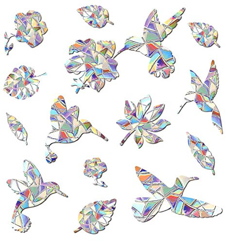 TAKUZA 30 Stück Suncatcher Sticker, Prisma Fensteraufkleber, Vogelschutz für Glasscheiben, Fensteraufkleber Vogelschutz Vogelform, Vogelschutz Aufkleber Fenster, Vogelaufkleber für Fensterscheiben
