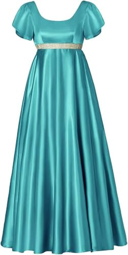 Gothden Vestido de regencia vintage para mujer, vestido de regencia retro de cintura alta para mujer, vestido de manga abombada con volantes