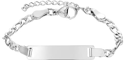 JewelryWe Personligt armband för barn baby: rostfritt stål högglans polerad figurkedja, barnarmband, babyarmband, armkedja med gravyr för pojke flicka, Rostfritt stål