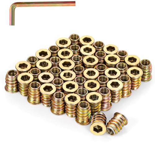 M10 x 25mm Wood Inserts Bolt Furniture Screw in Nut Threaded Fastener Connector Hex Socket Drive for Wood Furniture, 25 PCS