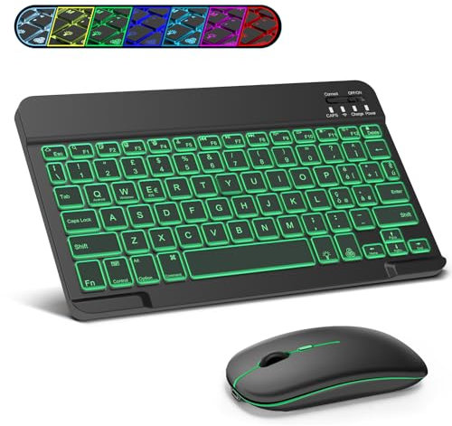 SOPPY Tastiera e Mouse Bluetooth Portatili Con Retroilluminazione, Mini Ricaricabile, Wireless per iPad/Samsung Tab/Lenovo Tab/iOS/Android/Windows, Layout Italiano (Nero)