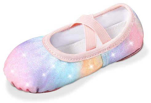 Comfyouth Ballet Shoes for Girls Glitter Dance Shoes Split Sole Ballet Flats Leather Ballerina Dance Slippers for Childrens Toddlers Kids