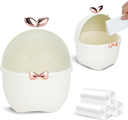 Mini Pattumiera da Tavolo, Carino Cestino Bagno Pattumiera e 3 Rotoli Cestini (Beige)