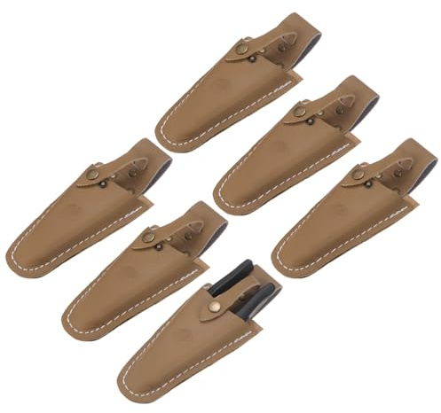 M METERXITY 6-Pack Garden Pruner Sheath, Portable Leather Pruning Shears Sheath Pliers Holder for Belt, Garden Scissors Leather Case for Hand Pruner/Garden Shears/Clippers [Yellowish Brown]