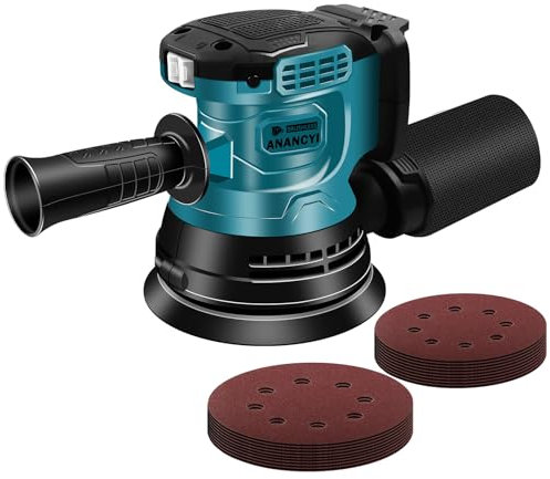 Akku-Exzenterschleifer, 125 mm Exzenterschleifer Bürstenlosen Motor für Ma-kita 18V Akku, 12000rpm Akkuschleifer Schleifgerät 3 Leistungsstufe mit 20PCS Schleifpapier, Staubbeutel (ohne Akku)