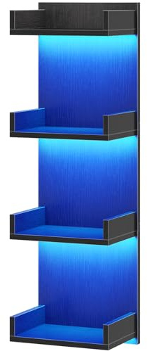 HOOBRO Floating Wall Shelves with LED Lights, Floating Shelf Wall Mounted for Storage, Vertical Display Stand, Modern Column Rack, for Bedroom, Livingroom, 4-Tier, 35.8 Inches, Black, BK41DBJ01