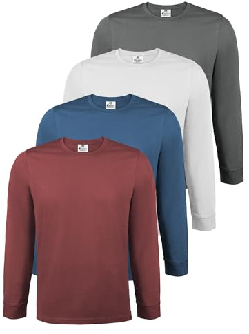 ALPIDEX Camiseta Hombre Manga Larga Pack de 4 100% Algodón Básica Lisa Algodón Elástico Cuello Redondo Camiseta Interior, Tamaño:L, Color:Fire