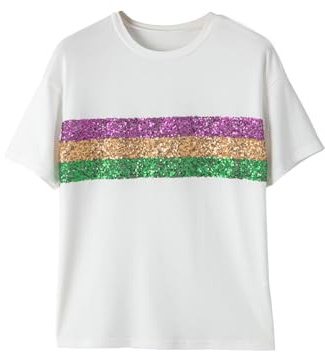 Bsubseach Fashion damer paljetter skimrande topp t-shirt glitter party topp sommar, Vit, XL