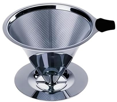 ​FHISKUNYU ​Filtro Café​ Permanente – ​Filtro Cafetera Italiana​ de Acero Inoxidable con ​Filtros Cafetera Goteo​ Doble Malla, Reutilizable (Incluye Cepillo y Cuchara Medidora)​​