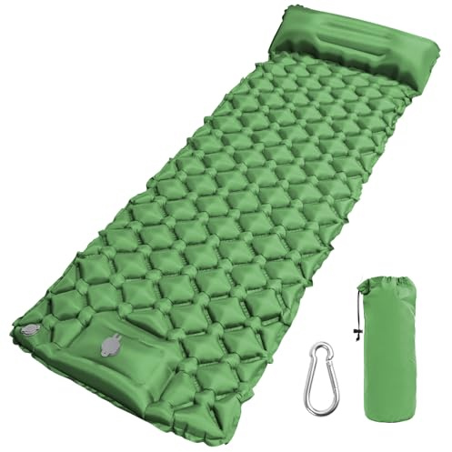 PRZRAO Colchón Autoinflable con Bomba de Pie Esterilla Camping con Mosquetón Impermeable y Resistente al Desgaste Esterilla Hinchable para Senderismo Camping Actividades al Aire Libre(Verde)