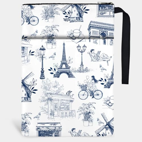 Hobbspring 1 pièce Couverture souple de livre Housses de livre 34cmx24cm Tour Eiffel Pochettes de livre Romantique France Housse de livre avec fermeture éclair et poche avant Housses de protection de