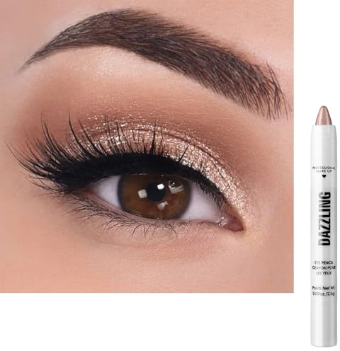 Rose Gold Glitter Eyeshadow Stick, Pearl Pink Shimmer Eye Shadow Crayon, Champagne Eyeshadows Cream Highlight Shades Pencil, Eye Liner Pen Natural Color for Eye Makeup