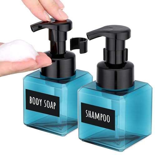 Segbeauty Dispenser Sapone Schiuma, 2 Pezzi 250ml Dosatore Sapone Cucina, con Etichetta, in Plastica, Bottiglie Vuote per Bagno Cucina (Blu)