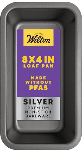 Wilton Silver Non Stick Loaf Pan, Bread and Meatloaf Pan, Made without PFAS, Durable Steel, Even Heating, 8 x 4 Inch