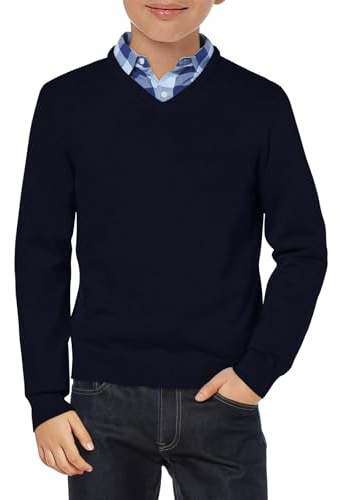 Haloumoning Jersey para niños con cuello en V, uniforme de manga larga, jersey de punto monocolor, básico, informal, ligero
