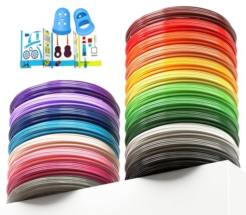 Lambluefly Filamentos Lapiz 3D PLA,32 Colores,5M Cada Uno,Total 160M,Filamento Boligrafo con Dedos de Silicona y Plantilla, 1,75 mm 3D Filamento PLA para Bolígrafo 3D son Adecuados para MYNT3D,SCRIB3D